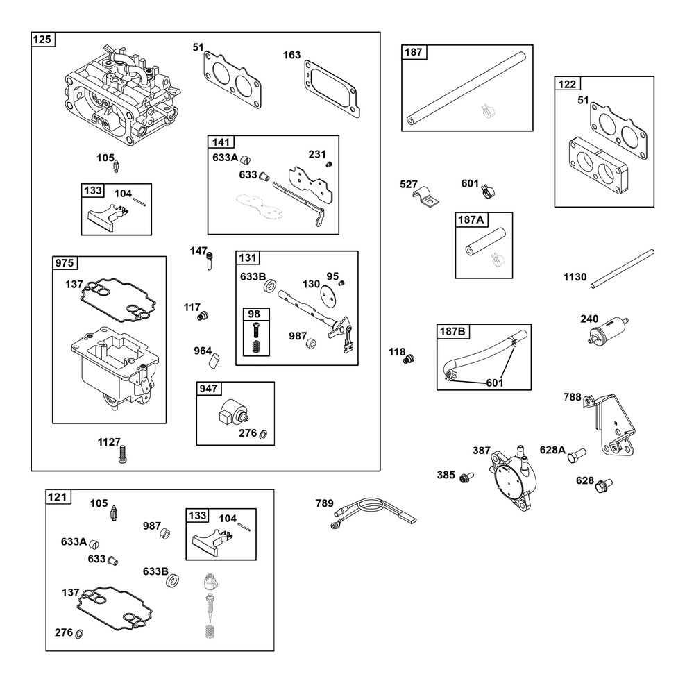 Carburetor And Fuel Supply Group Diagram and Parts List for 385777-0352-B5 200000 - 399999 Briggs and Stratton Engine